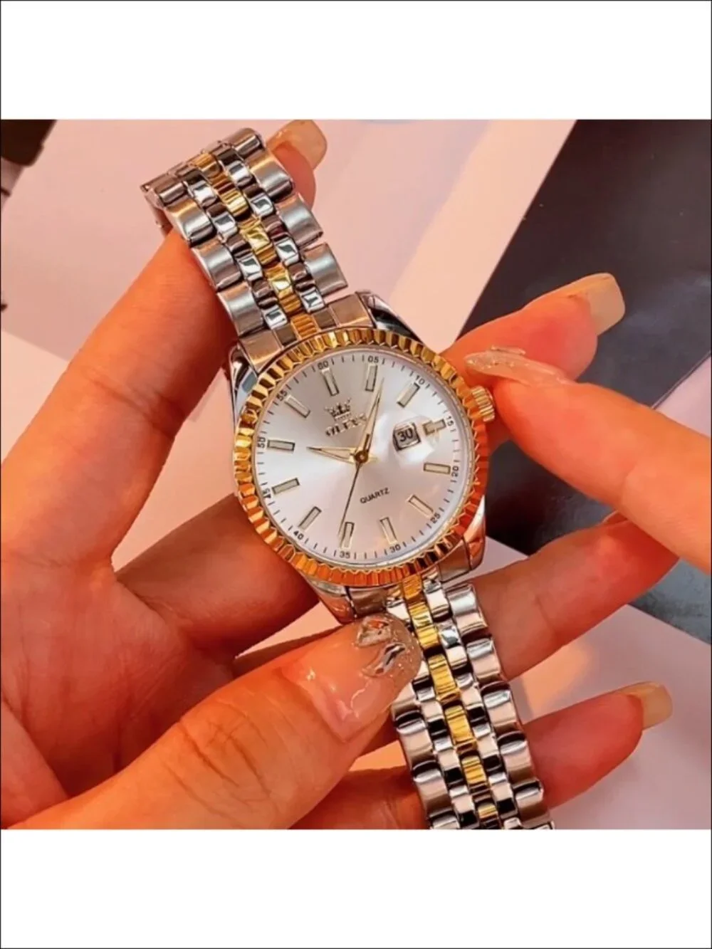 Stainless Steel Women's Dress Watch with Date Luminous Fluted Bezel